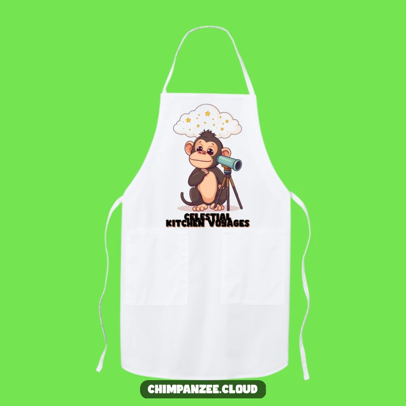 Funny Chimp Chef Apron: Curious Chimpanzee Telescope in Kitchen, Fun Funny Gift!