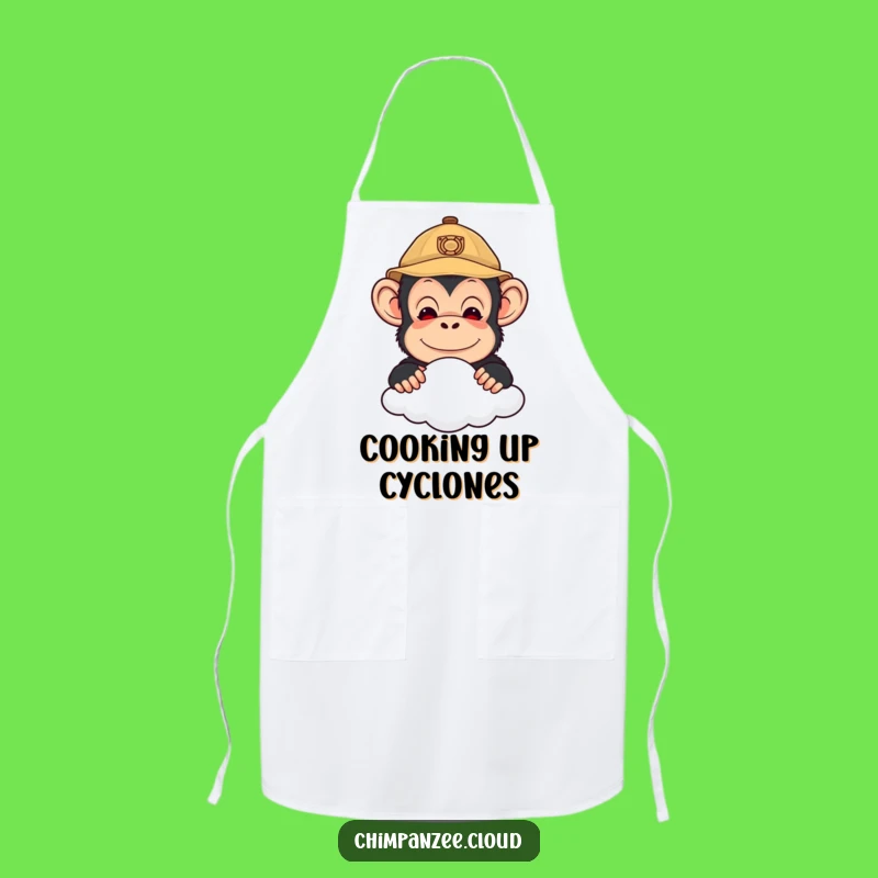 Funny Explorer Chimp Apron: Cute Chimpanzee Peering Over Cloud Kitchen Fun
