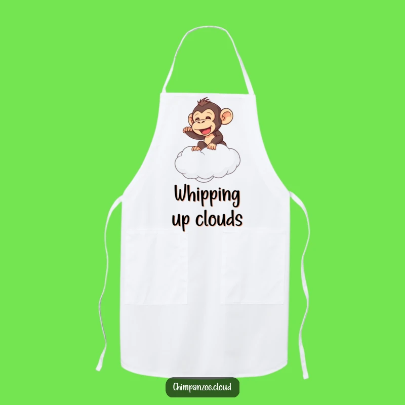 Funny Chimp Cloud Ride Apron: Chef Chimpanzee's Humorous Kitchen Adventure