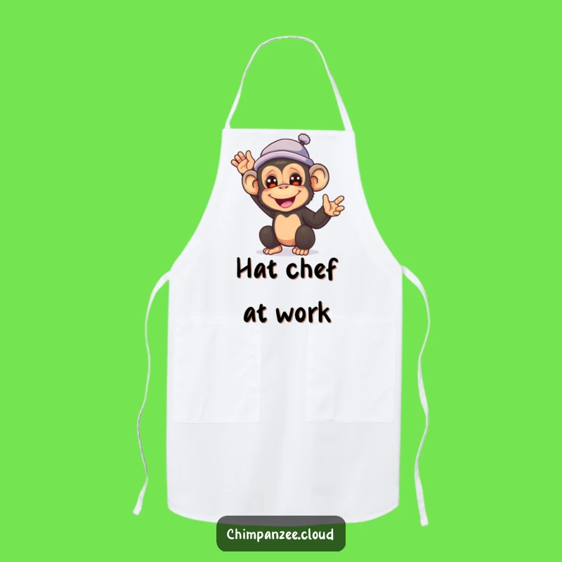 Funny Chimp Hat Waving Apron - Hilarious Kitchen Accessory Gift