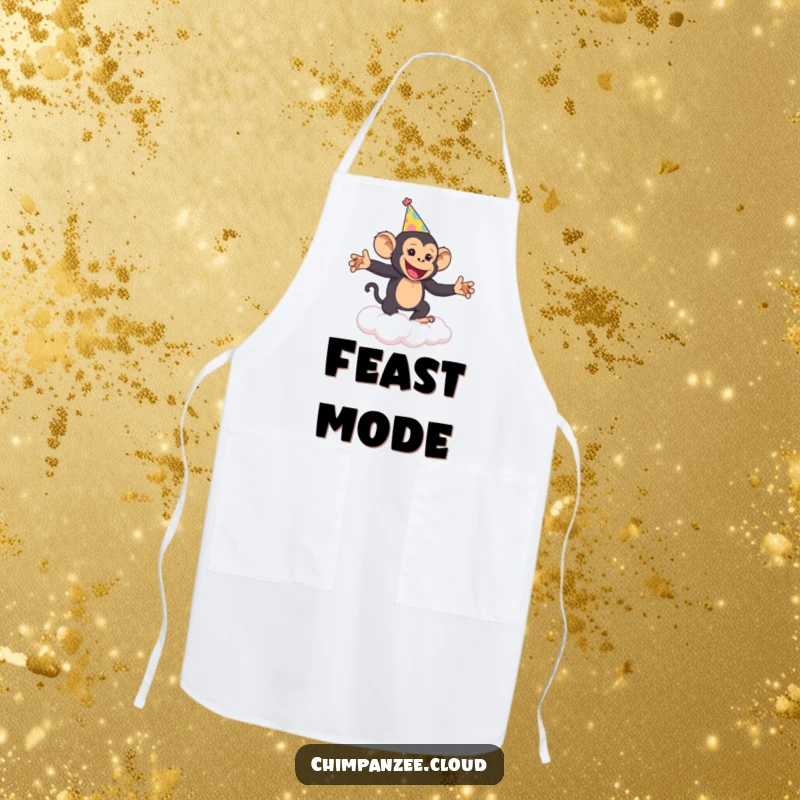 Funny Chimp Party Chef Apron: A cheerful chimpanzee dances on a cloud, bringing party spirit to the kitchen.