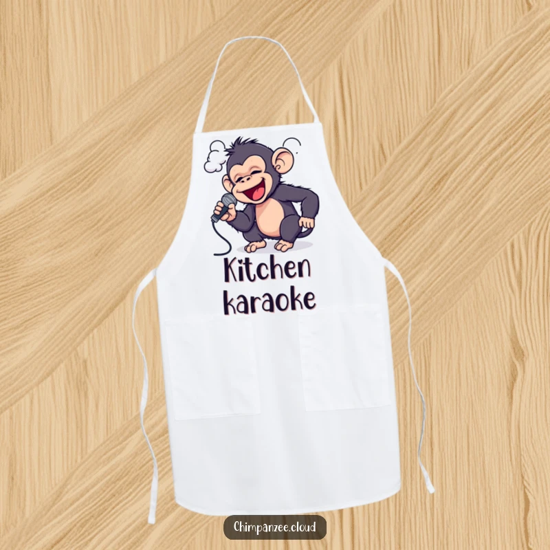 Funny Chimp Stage Apron: A playful chimpanzee sings into a cloud with a microphone, bringing performance to the kitchen.