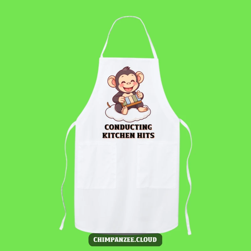 Funny Chimpanzee Xylophone Cloud Apron: Kitchen Humor & Musical Chef Gift