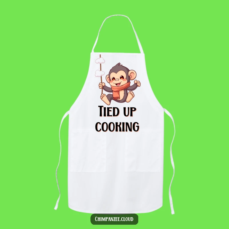 Funny Playful Chimp Apron: Chimpanzee Swinging Cloud, Whimsical Kitchen Fun