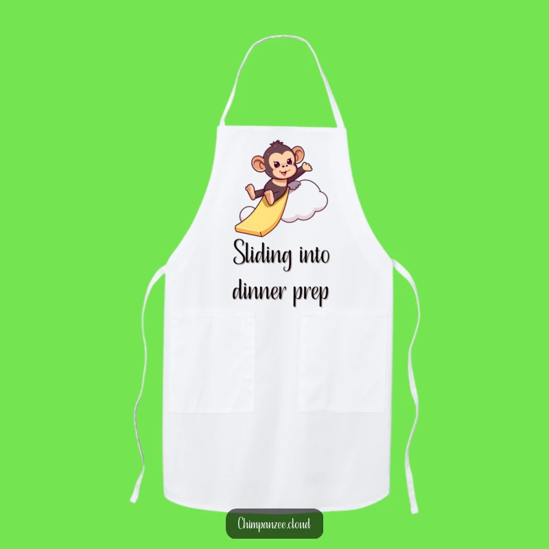 Funny Playful Chimpanzee Cloud Slide Apron: Kitchen Fun & Adventure Chef Gift