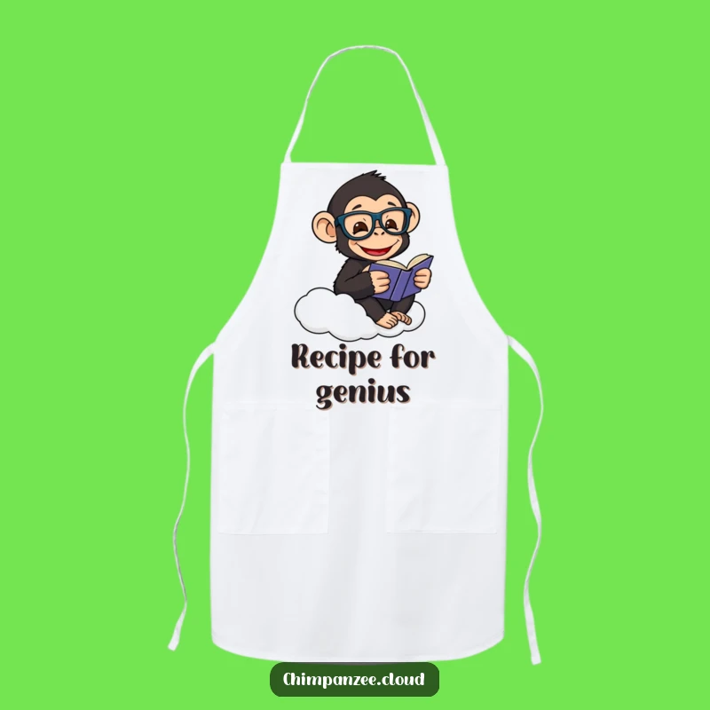 Funny Scholar Chimp Apron: Happy Chimpanzee Reads on a Cloud