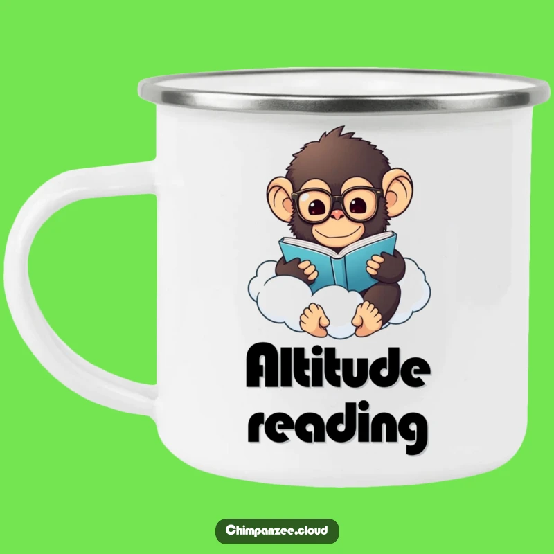 Funny Chimp Campfire Mug: Rugged Mug with a Chimp Reading on a Cloud, Great Funny Gift