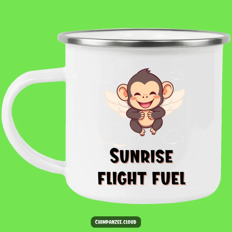 Funny Angel Chimp Camping Mug: Joyful Chimp Outdoors, Heavenly Funny Gift