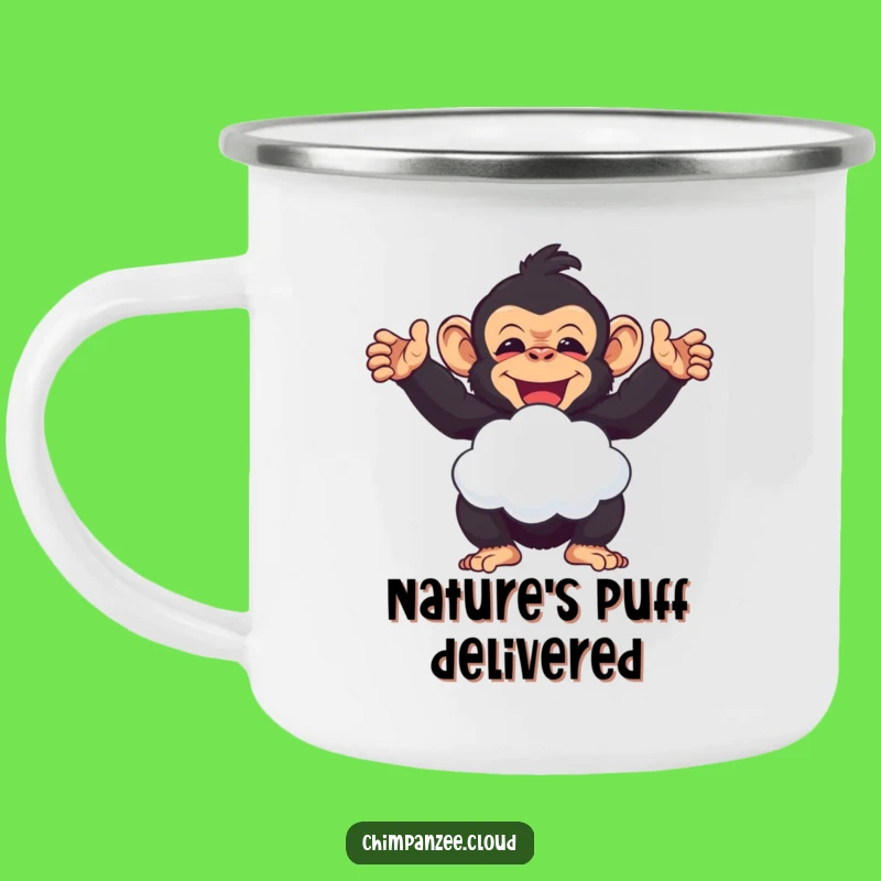 Funny Chimp Cloud Puff Camping Mug: Cheerful Chimpanzee Drinkware, A Humorous Gift