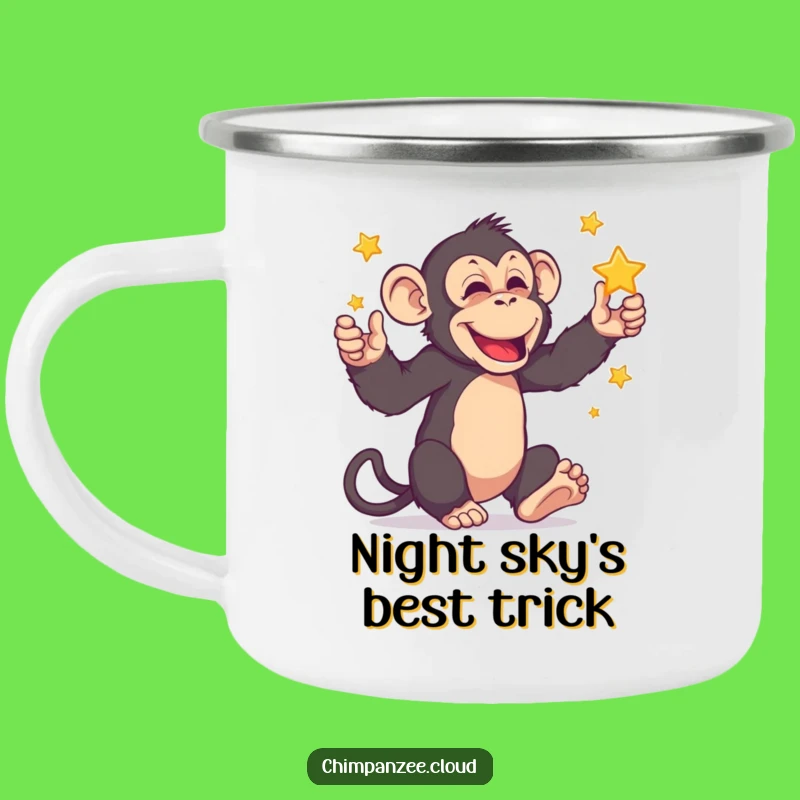 Funny Chimpanzee Star Camping Mug: Hilarious Primate Juggling Drinkware Gift