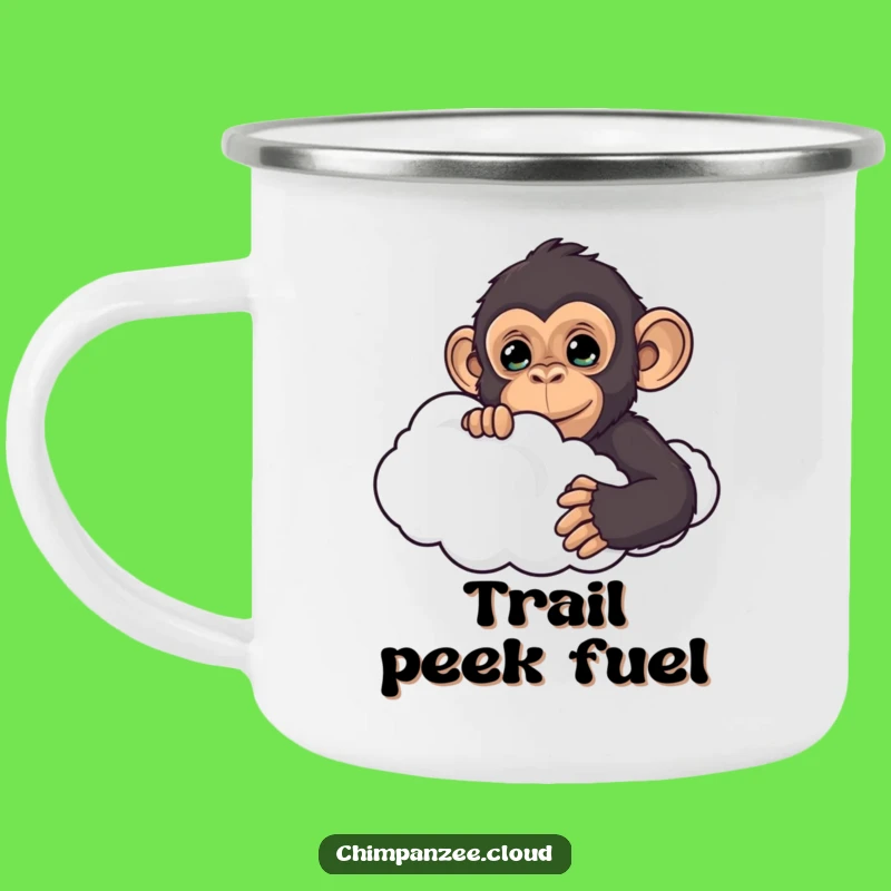 Funny Curious Chimp Cloud Camping Mug: Adventure Peek