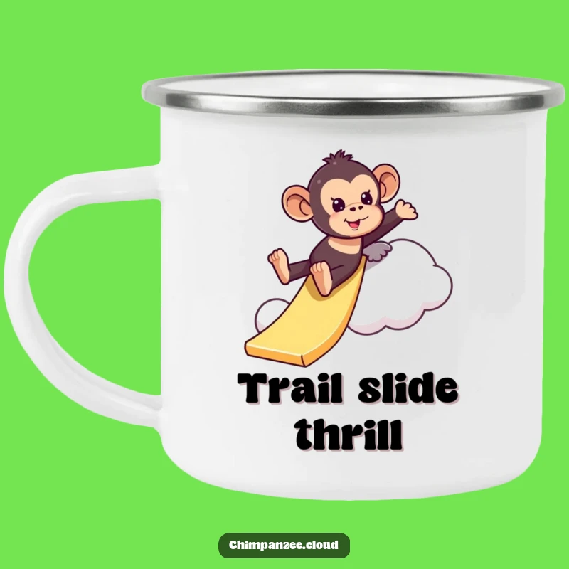 Funny Playful Chimpanzee Cloud Slide Camping Mug: Outdoor Fun & Adventure Gift