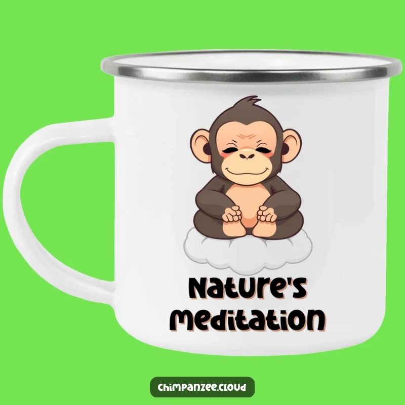 Funny Chimp Zen Enamel Camping Mug: Meditating Monkey's Peaceful Outdoor Sip