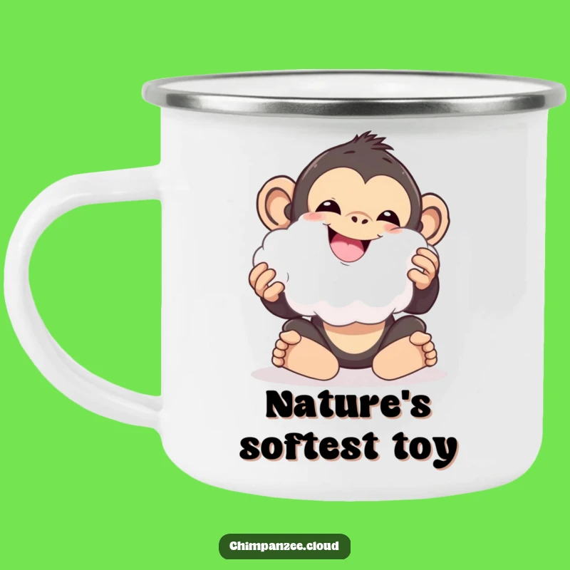 Funny Cloud Chimp Camping Mug: Delighted Chimp Outdoors, Playful Funny Gift