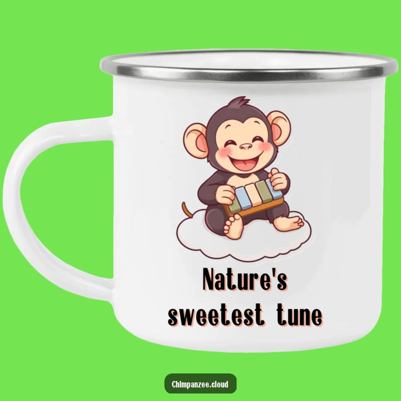 Funny Chimpanzee Xylophone Cloud Camping Mug: Outdoor Humor & Musical Adventure Gift