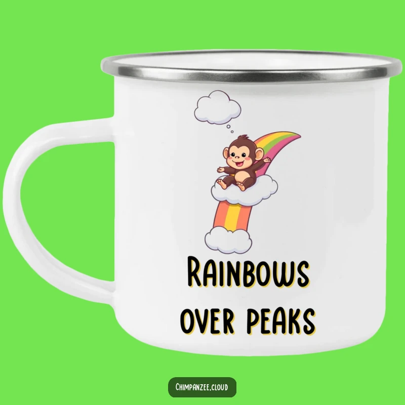 Durable Funny Chimp Rainbow Camping Mug: Enjoy Drinks with a Playful Primate, Great Funny Gift