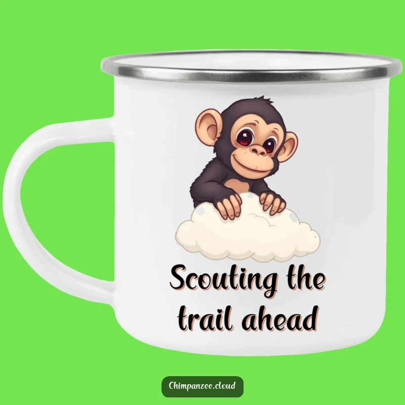 Funny Chimp Cloud Peek Camping Mug: Adventure with Curiosity