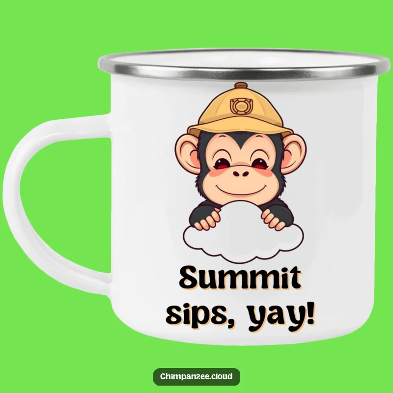 Funny Explorer Chimp Camping Mug: Cute Chimpanzee Peering Over Cloud Outdoor Sip