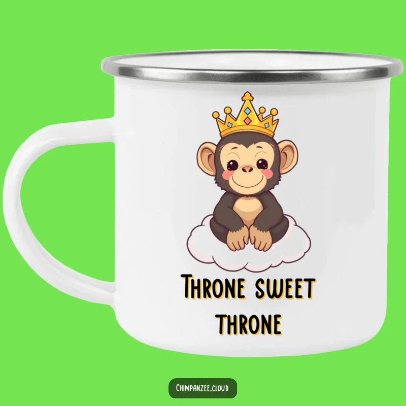 Funny Chimp King Camping Mug: Adorable Chimpanzee Royalty on Cloud Throne