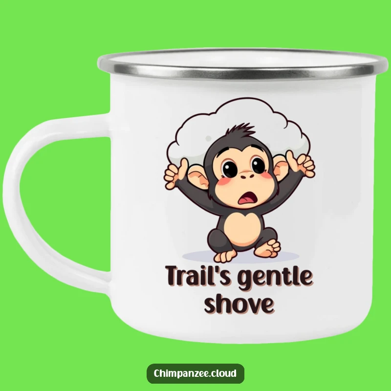 Funny Surprised Chimpanzee Cloud Push Camping Mug: Outdoor Humor & Surprise Adventure