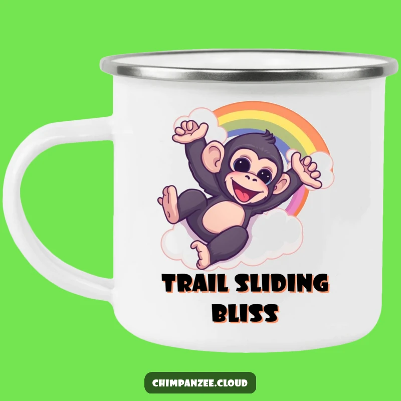 Funny Chimp Rainbow Slide Camping Mug: Adventure Fuel with Fun