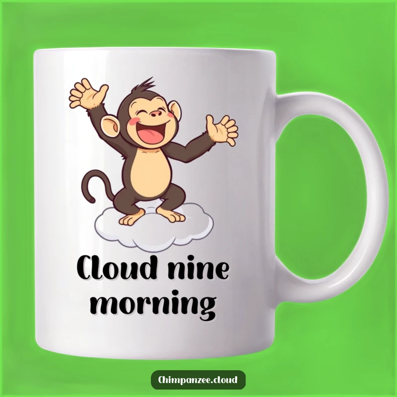 Funny Chimp Dance Mug: Joyful Monkey Cloud Celebration Gift