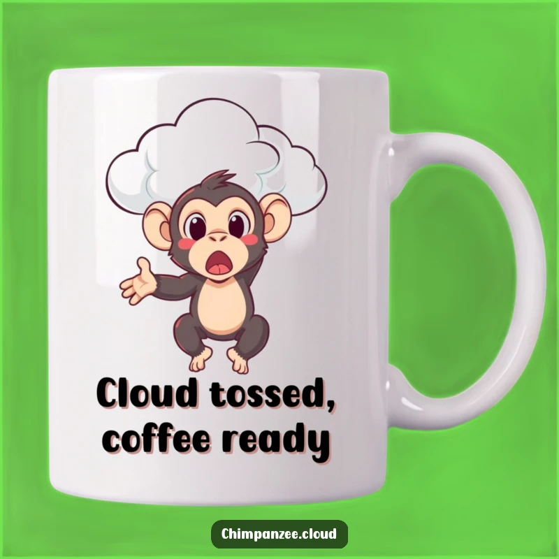 Funny Surprised Chimpanzee Cloud Toss Mug: Hilarious Primate Gift for a Shocking Morning