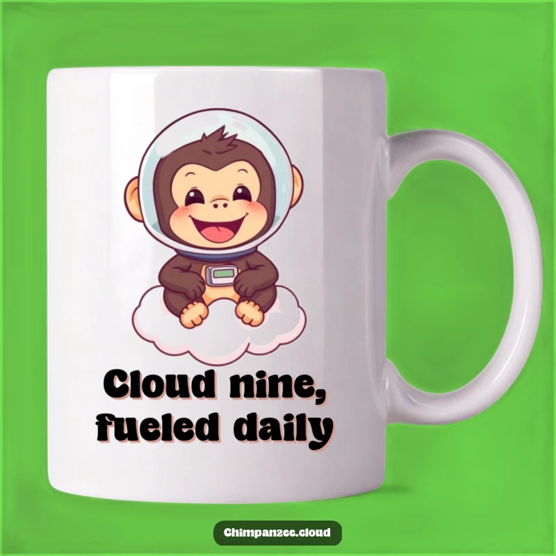 Funny Astronaut Chimp Mug: Cheerful Chimp Floating on Cloud, Perfect Space Gift