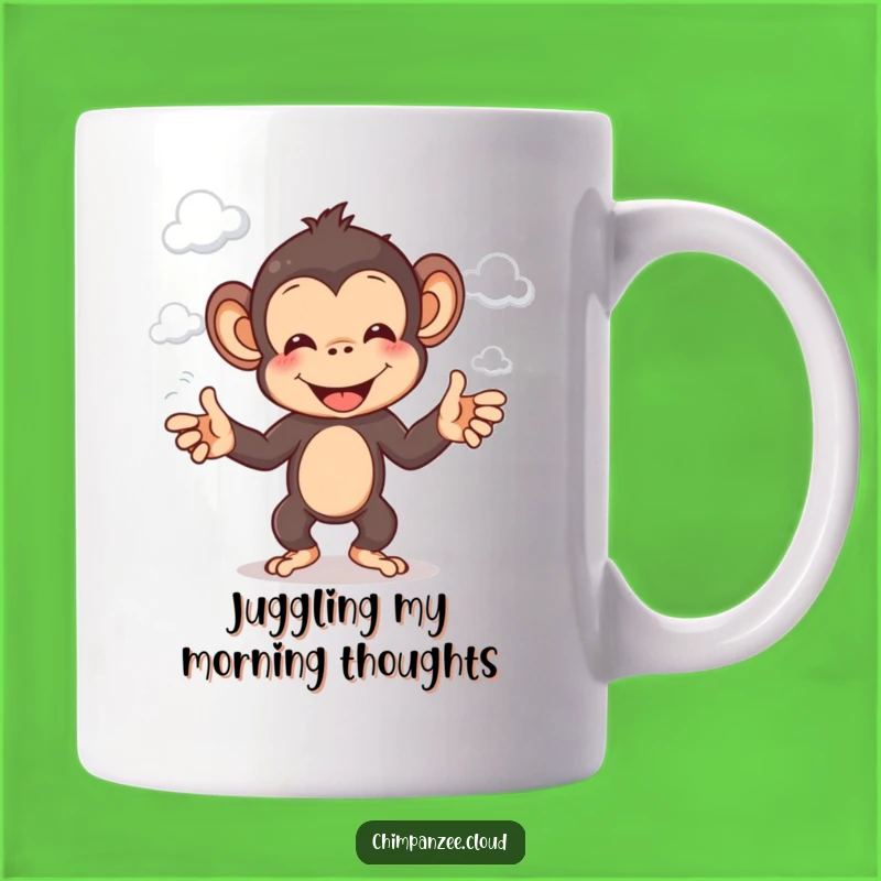 Funny Chimp Juggler Mug: Cheerful Monkey Balancing Clouds, Hilarious Gift