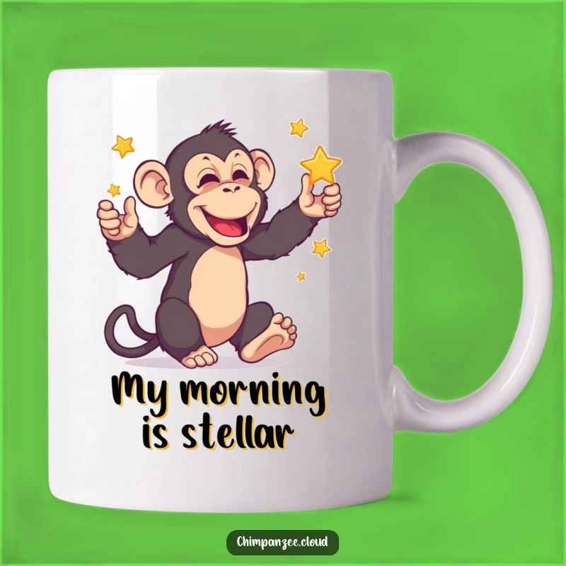 Funny Chimpanzee Star Juggling Mug: Magical Primate Gift for a Whimsical Morning