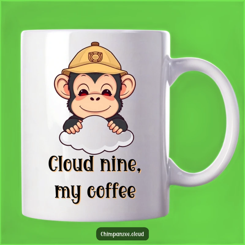 Funny Explorer Chimp Mug: Cute Chimpanzee Peering Over Cloud, Perfect Explorer Gift