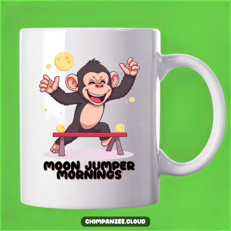 Funny Giggling Chimp Leapfrog Moons Mug - Whimsical Space Gift