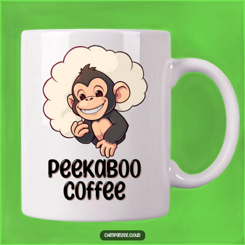 Funny Sneaky Chimp Mug: Mischievous Chimpanzee Peeking Cloud, Prankster Gift