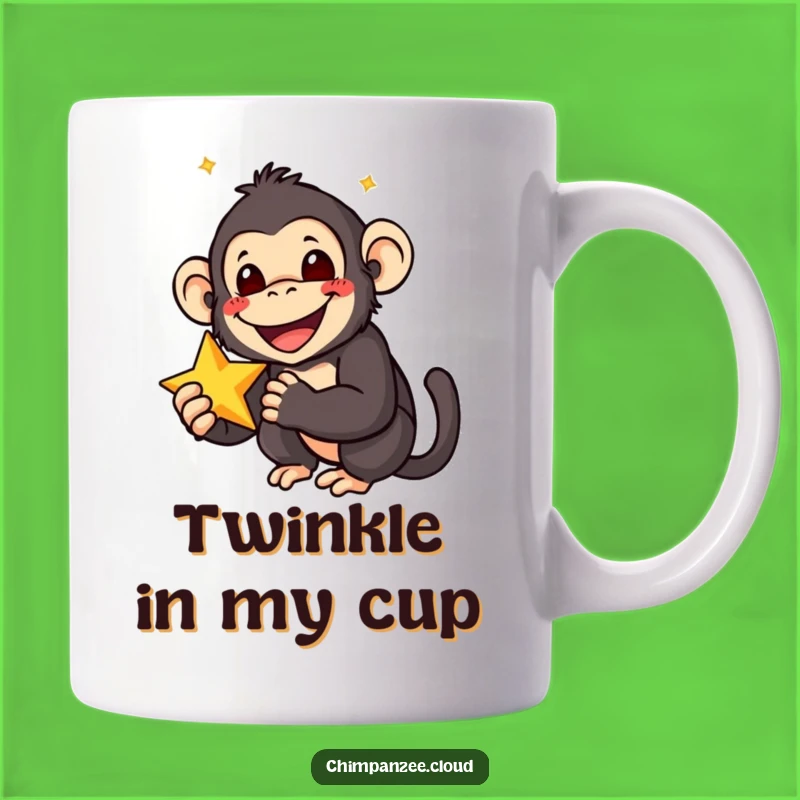 Funny Star Chimp Mug: Smiling Chimpanzee Holding Star, Delightful Gift