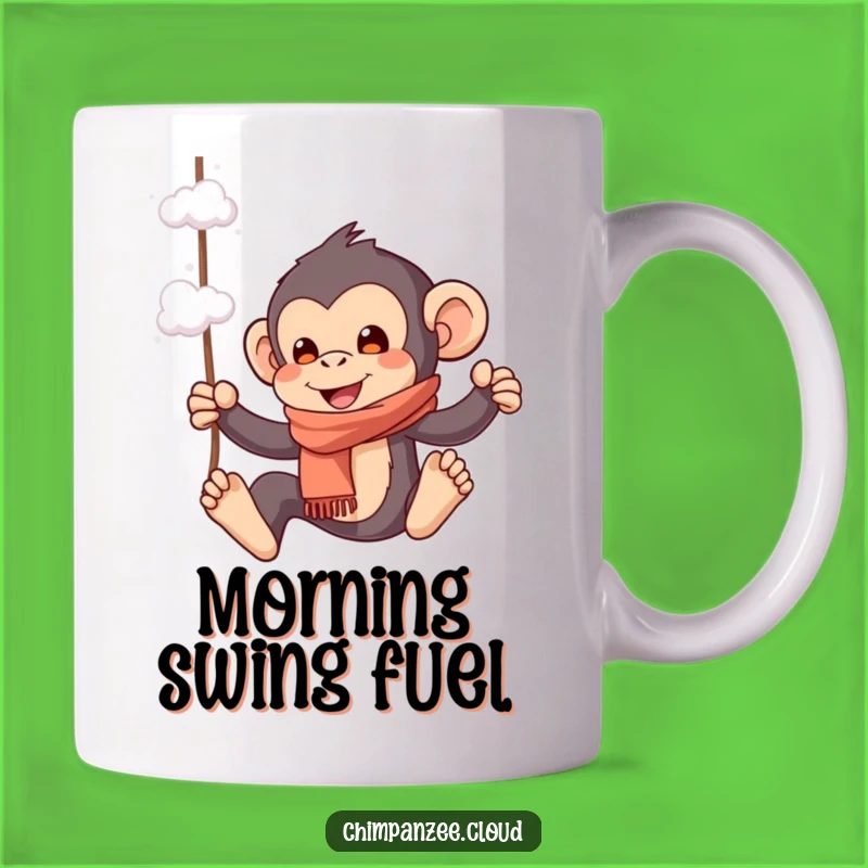 Funny Playful Chimp Mug: Chimpanzee Swinging Cloud, Whimsical Gift Idea