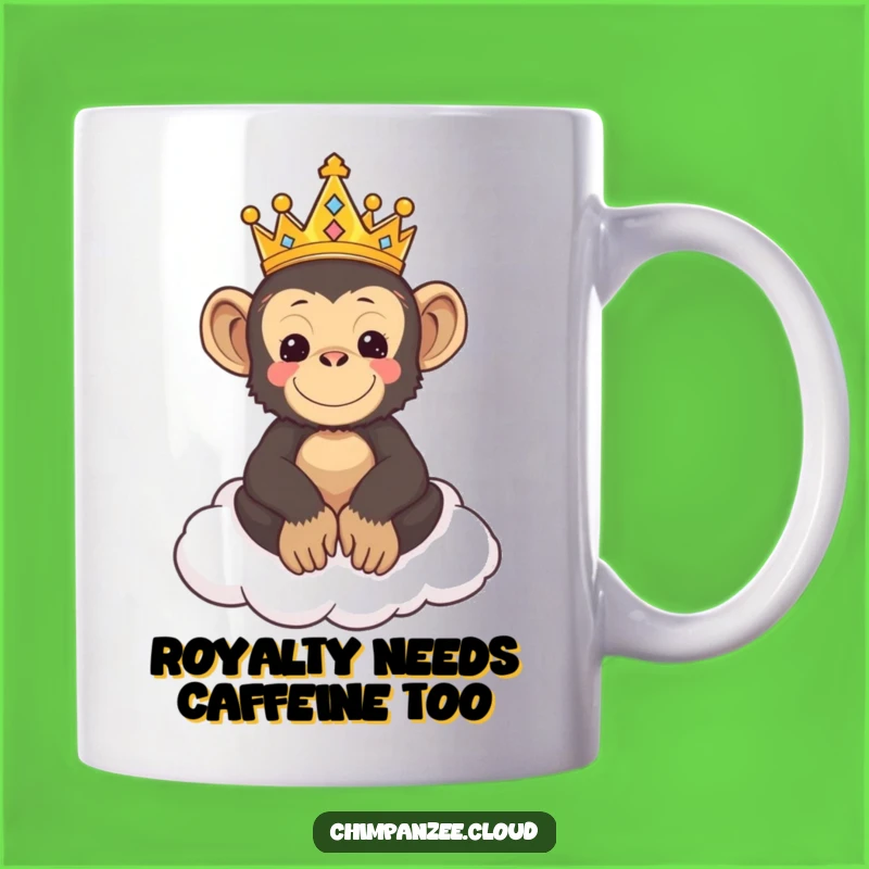 Funny Royal Chimp Mug: Adorable Chimpanzee King on Cloud Throne, Perfect Funny Gift