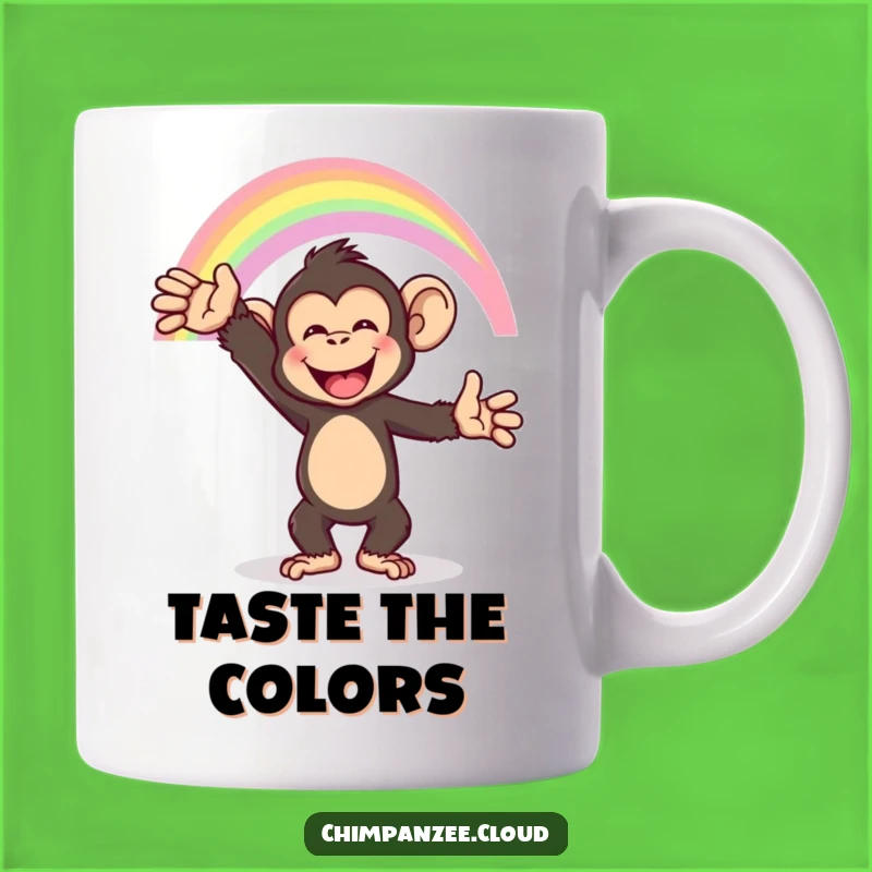 Funny Chimp Rainbow Mug: Happy Monkey's Joyful Arc Reach Gift