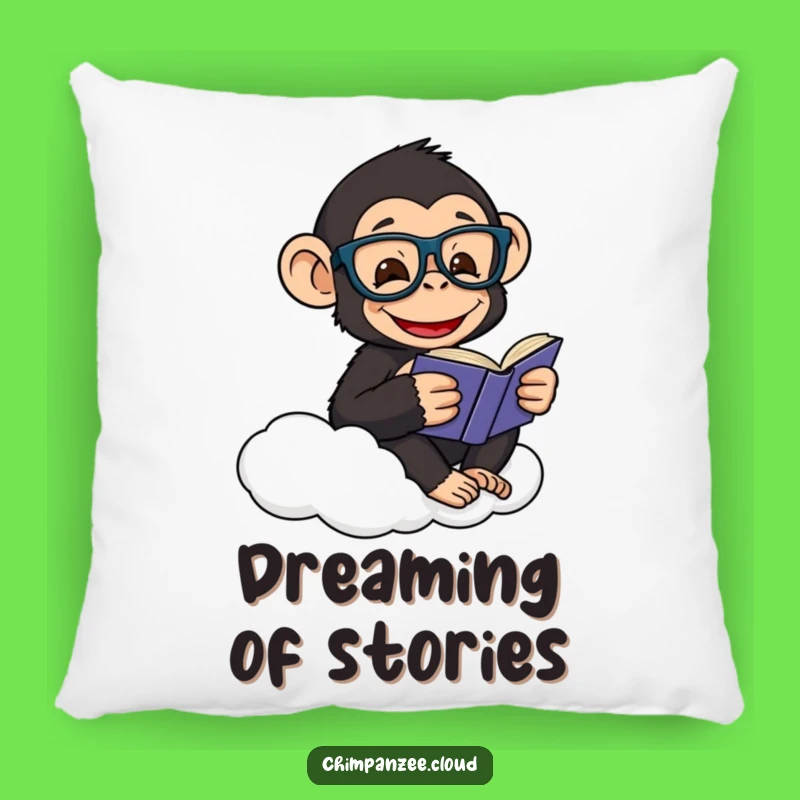 Funny Scholar Chimp Pillow: Happy Chimpanzee Reads on a Cloud