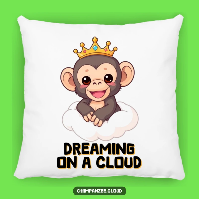 Funny Chimp Royalty Pillow: Soft Crowned Chimpanzee on Cloud, Cozy Funny Gift!