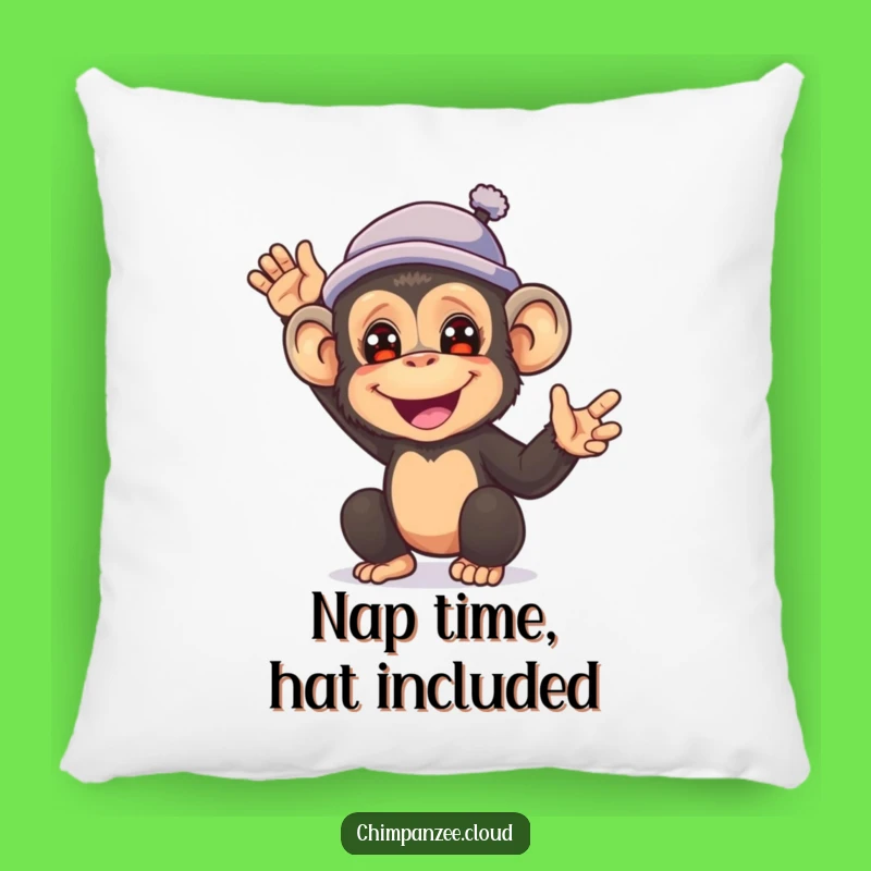 Funny Chimp Hat Waving Pillow - Comfy & Hilarious Home Decor Gift