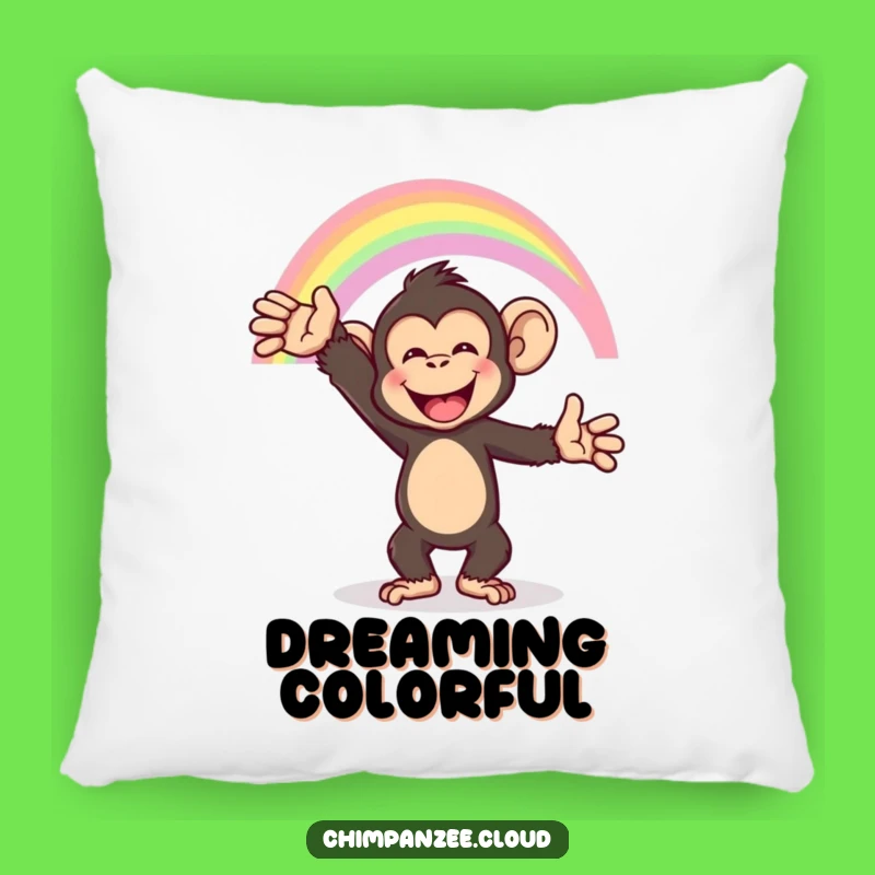 Funny Chimp Rainbow Pillow: Cozy Monkey's Happy Dream Comfort