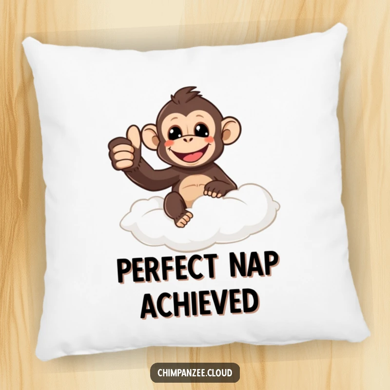 Funny chimpanzee giving a thumbs up from a cloud, making this pillow a soft, humorous, and comforting decorative item.