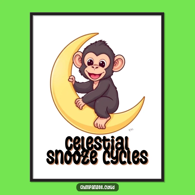 Funny Chimp Moon Rider Digital Art: Cute Monkey Dreaming Decor