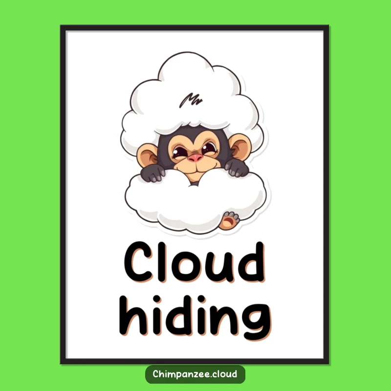 Funny Chimp Cloud Hideout Digital Art - Mischievous Print, Perfect Gift!