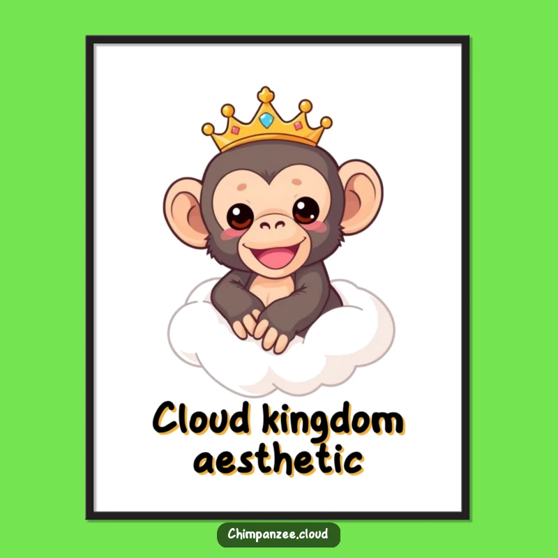 Funny Chimp Royalty Print: Artistic Crowned Chimpanzee on Cloud, Instant Funny Gift!