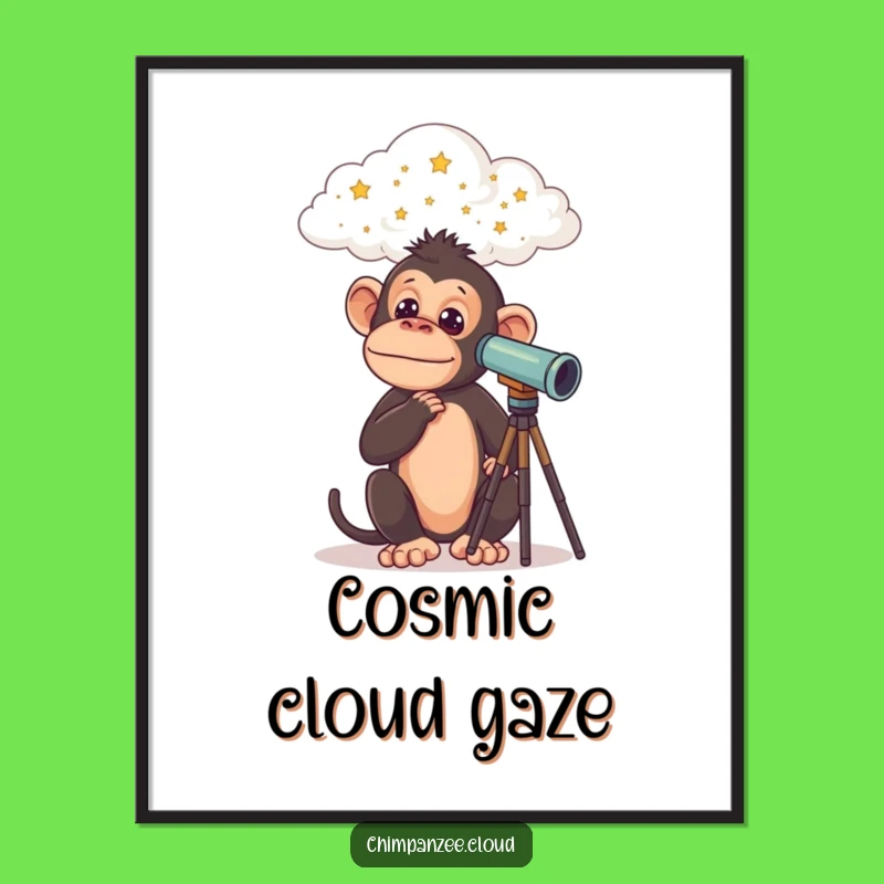 Funny Chimp Explorer Print: Curious Chimpanzee Telescope Art, Instant Funny Gift!