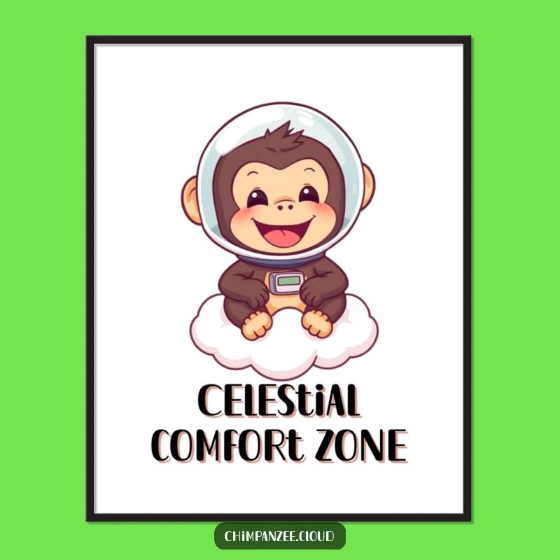 Funny Astronaut Chimp Digital Print: Cheerful Chimp on Cloud Art, Instant Space Decor