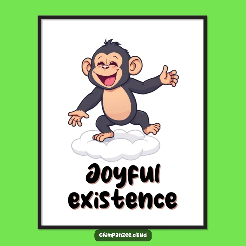 Funny Chimp Cloud Dance Digital Print: Joyful Primate's Happy Dance Decor