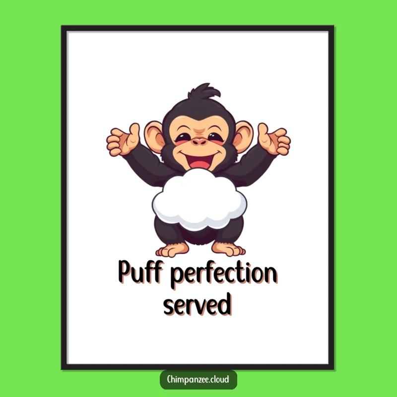 Funny Chimp Cloud Puff Digital Art: Cheerful Chimpanzee Wall Decor, A Humorous Gift