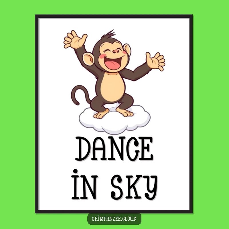 Funny Chimp Dance Digital Art Print: Joyful Monkey Cloud Decor